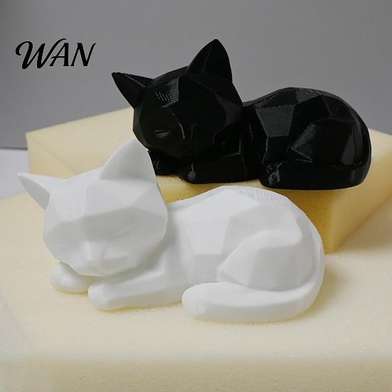 Minimalist Cat Sculpture 3D Printed Sleeping Figurines, Geometric Statue, Cute Low Poly Statue Art Crafts Decoration for Home Office Desktop