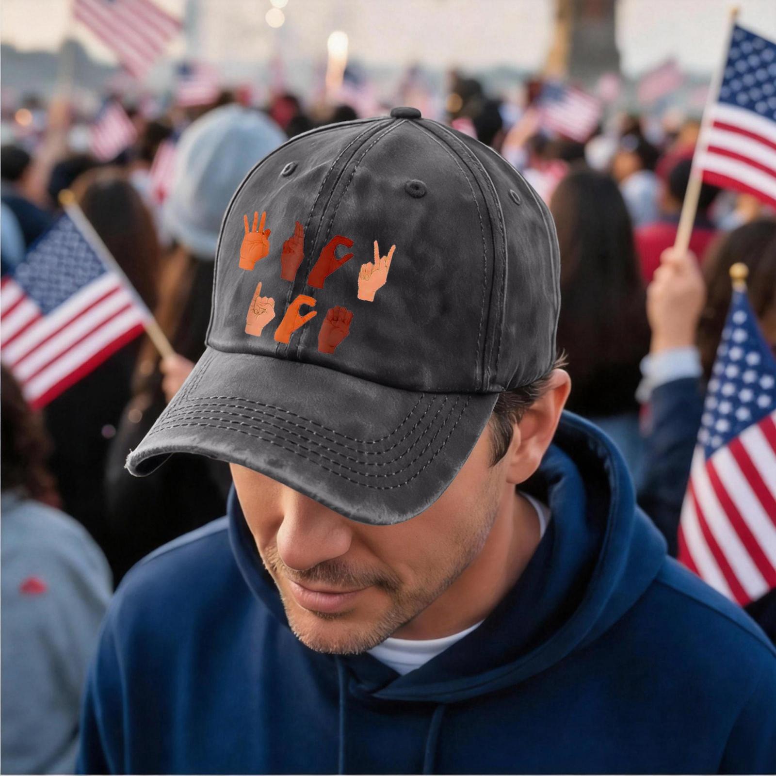 Men s and women s distressed washed baseball caps, personalized letter-printed casual hats чёрный
