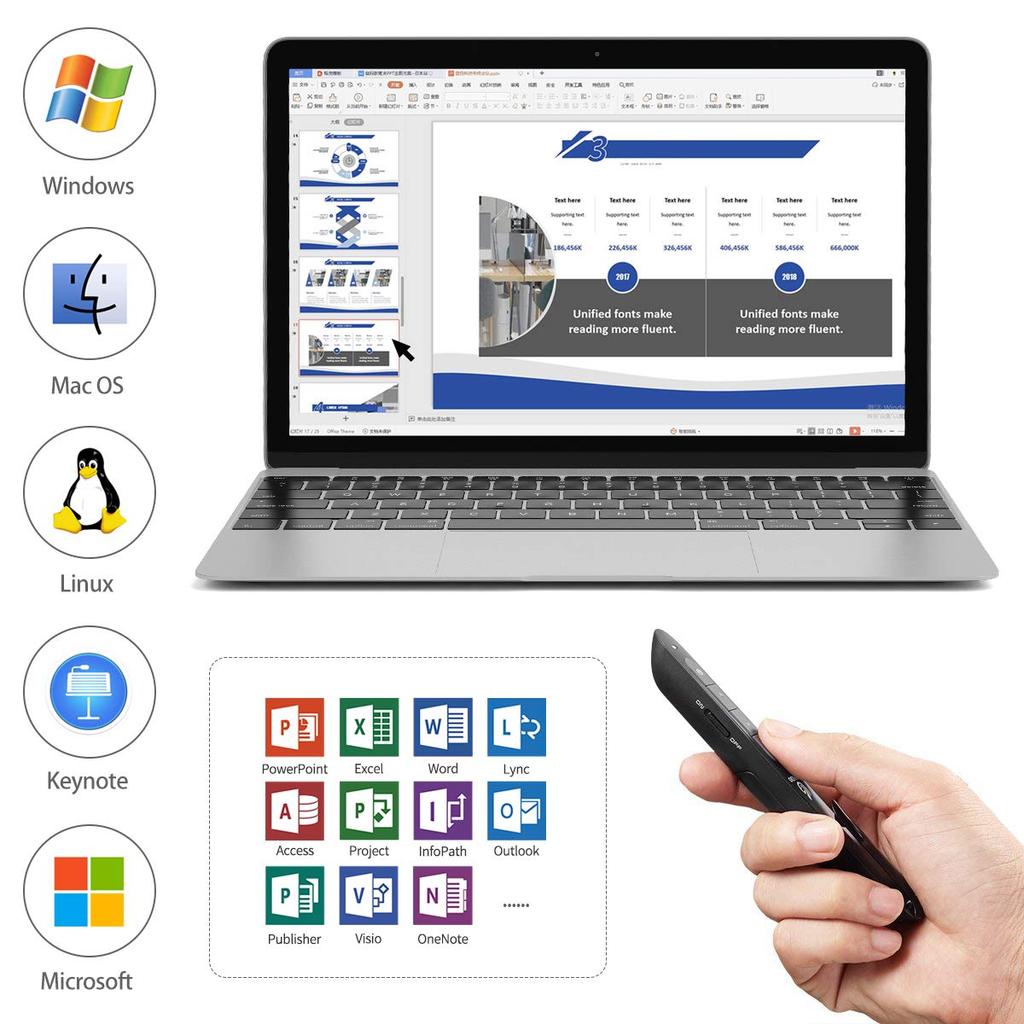 AMERTEER Wireless Remote Mouse Pointing 10m Control Range Presenter, Laser-Free, Function, Stick,