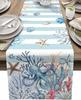 Ocean Octopus Coral Starfish Blue Stripes Table Runner Tabletop Decor Farmhouse Kitchen Dining Table Runner Holiday Party Decor