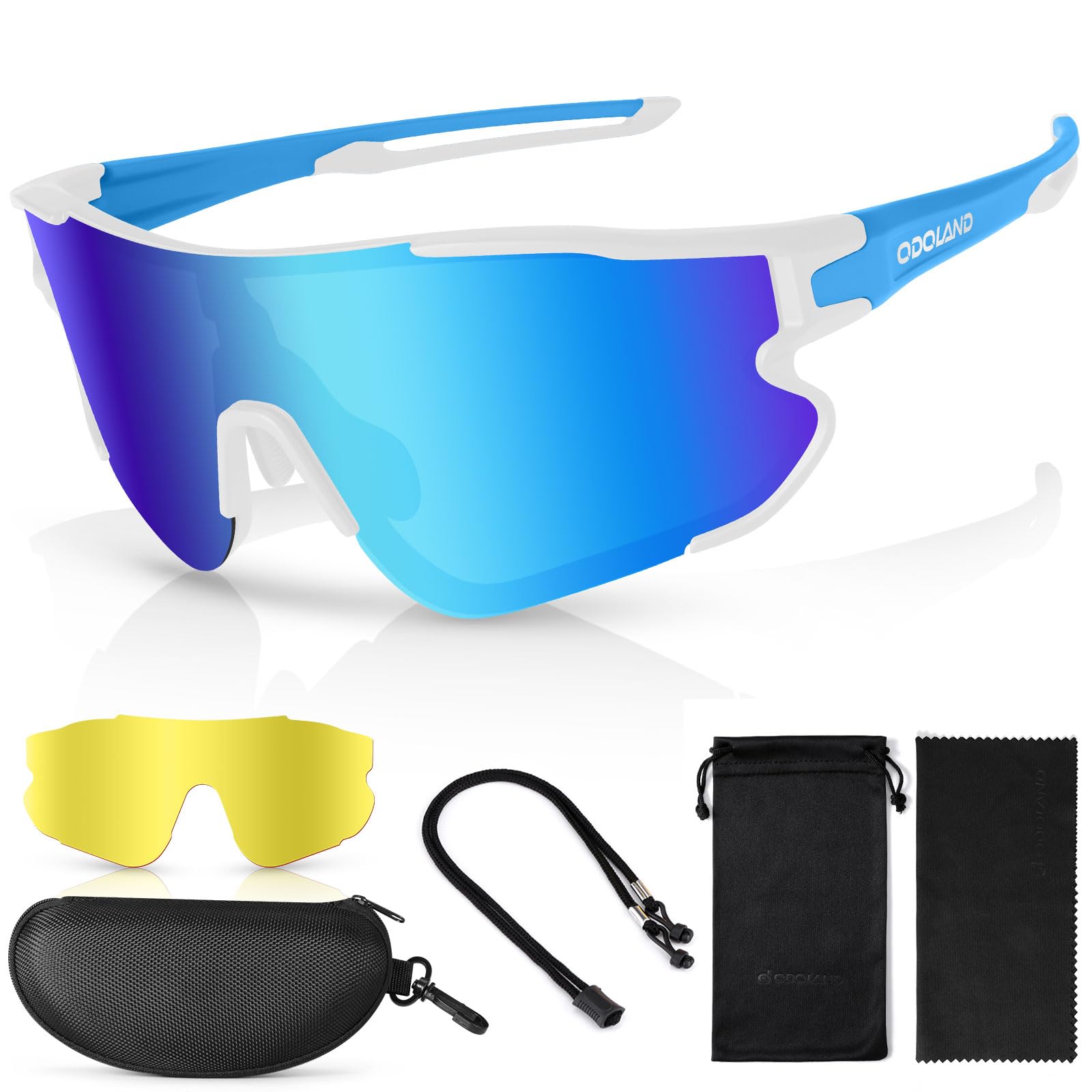 

Odoland Polarized Sports Sunglasses with Interchangeable Lenses and UV400 for Men and Ideal for and Blue Case, Protection, Women, Fishing, Golf, синий