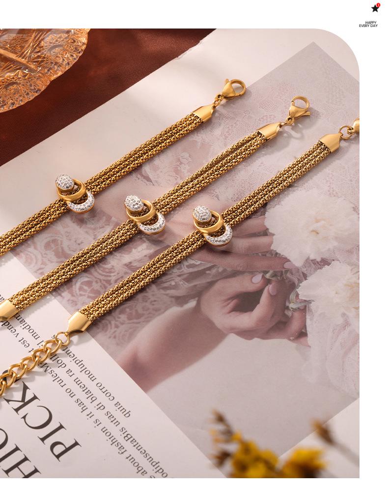 Korean Vintage U-Shaped Rhinestone Tassel Necklace Set - 18k Gold Plated Titanium Steel