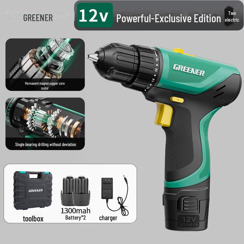 Green Forest Rechargeable Lithium Hand Drill - Multi-Function Electric Screwdriver for Household & Wall Drilling