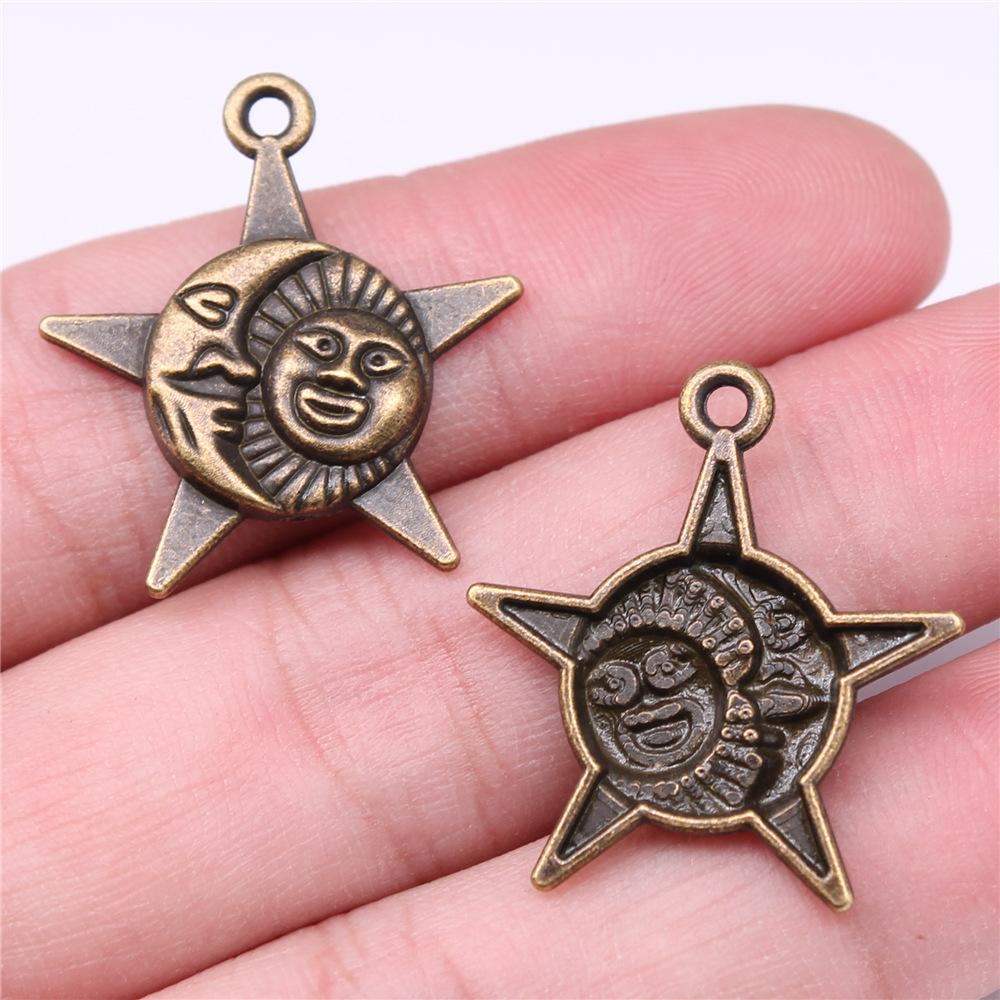 20pcs Charms Zodiac Sun Moon Tibetan Bronze Silver Color Pendants Antique Jewelry Making DIY Handmade Craft