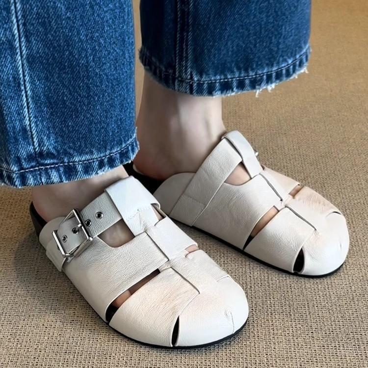 Spring 2025 new French bag head slippers women lazy one pedal casual moral training half slippers women's shoes fashion