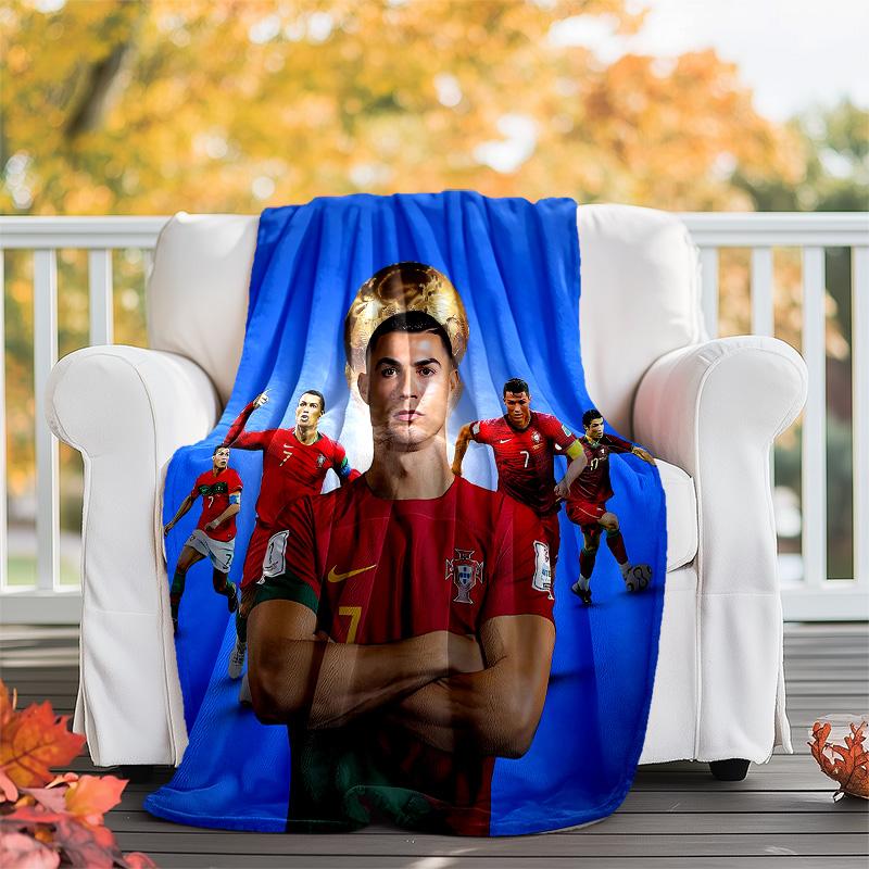 1pc Soccer7 (4) Theme Blanket - Digital Print, Polyester, Cozy for All Seasons, Perfect for Outdoor, Camping, and Travel