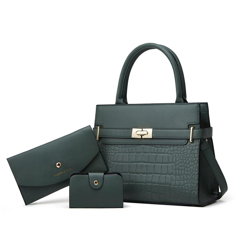 

Three-Piece Women S Bag Shoulder Bag Mother And Child Bag Retro Large-Capacity Portable Messenger Bag зелений