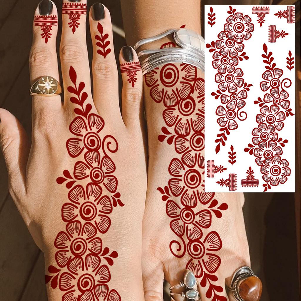 1 Foglio Hennè Ramadan Stile Indiano Tatuaggi Temporanei Per Mani Dita Donne, Adesivi Finti Tatuaggi Lunga Durata Realistici