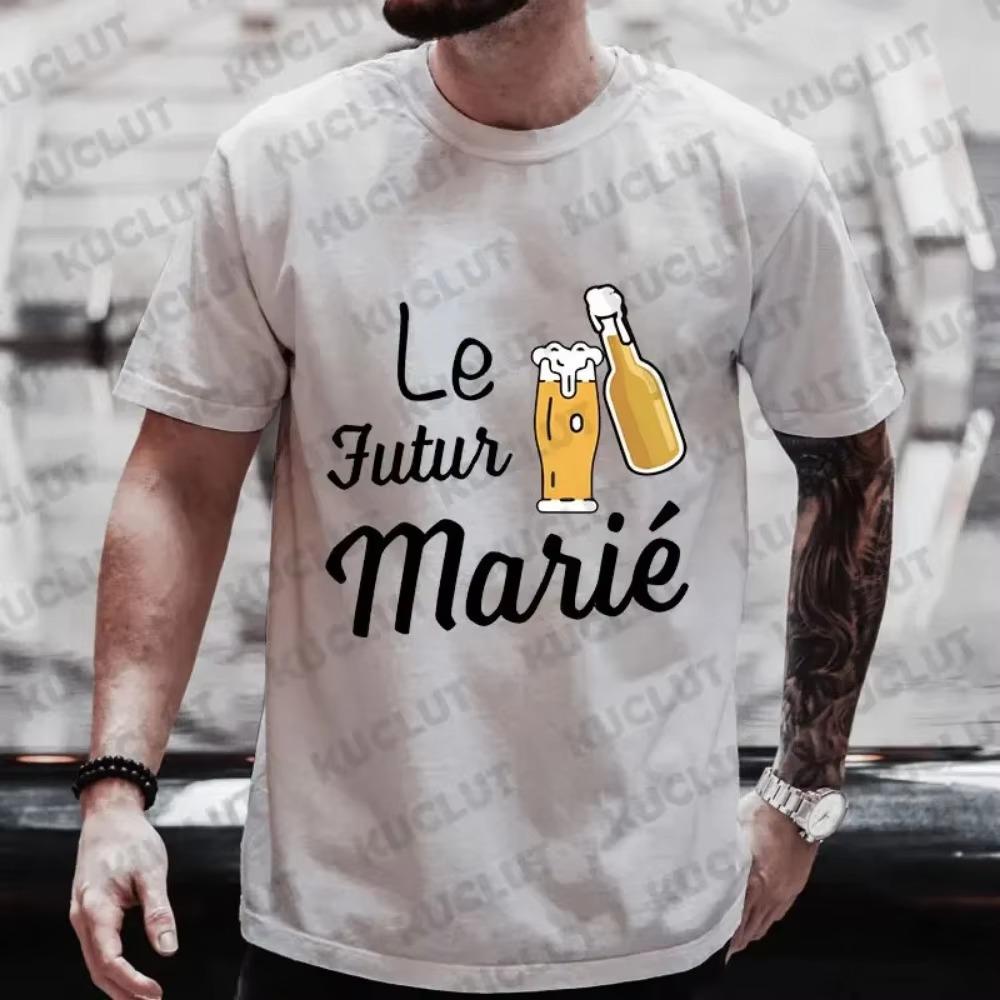 2024 Fashion French Beer Graphic Wedding Tops EVG Team Future Groom Squad T Shirt Male Single Farewell Bachelor Stag Party Tees