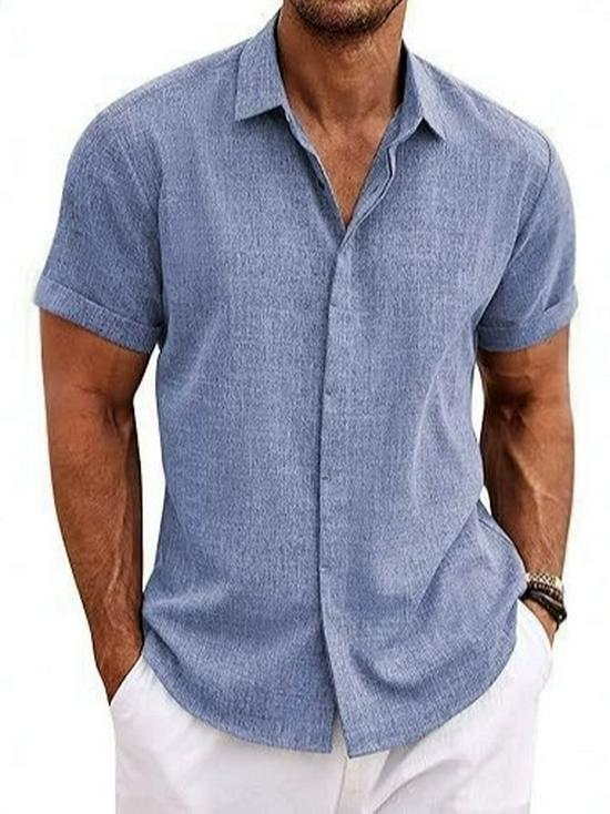 Men's Summer Linen-Style Short-Sleeve Loose Casual Beach Shirt