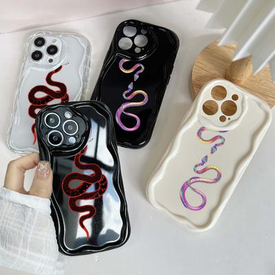 N73 Black Gold Snake Design Soft Wavy Phone Cases for Samsung A54 A34 A13 A14 S23 S24 Ultra Xiaomi Redmi Note13 Realme Infinix Protective Bumper Cover