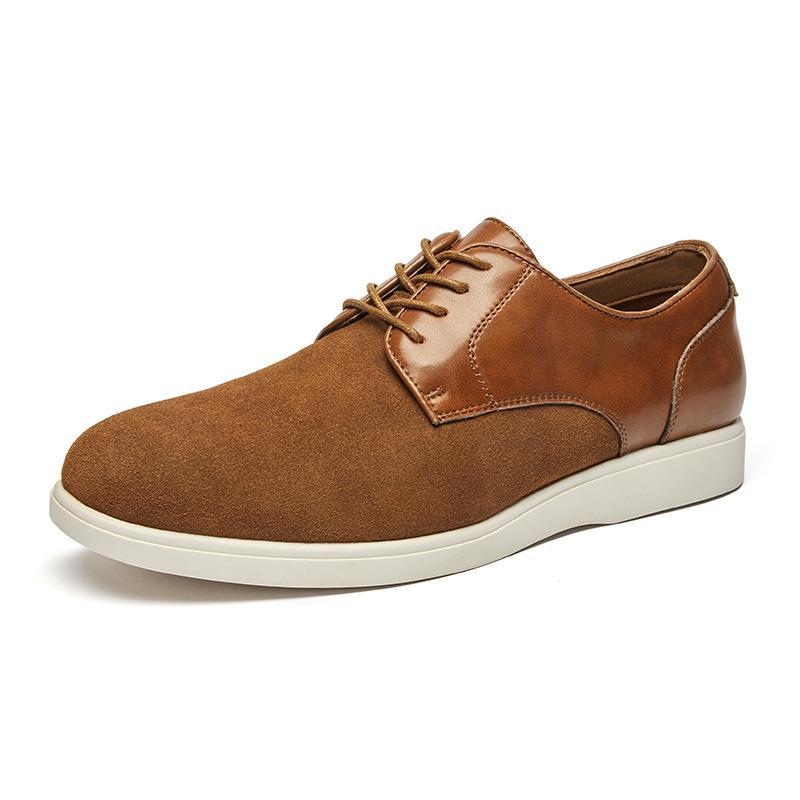 2024 British Style Men's Retro Derby Shoes: Genuine Leather, Round Toe, Lace-Up, Frosted Cow Suede for Spring & Autumn.