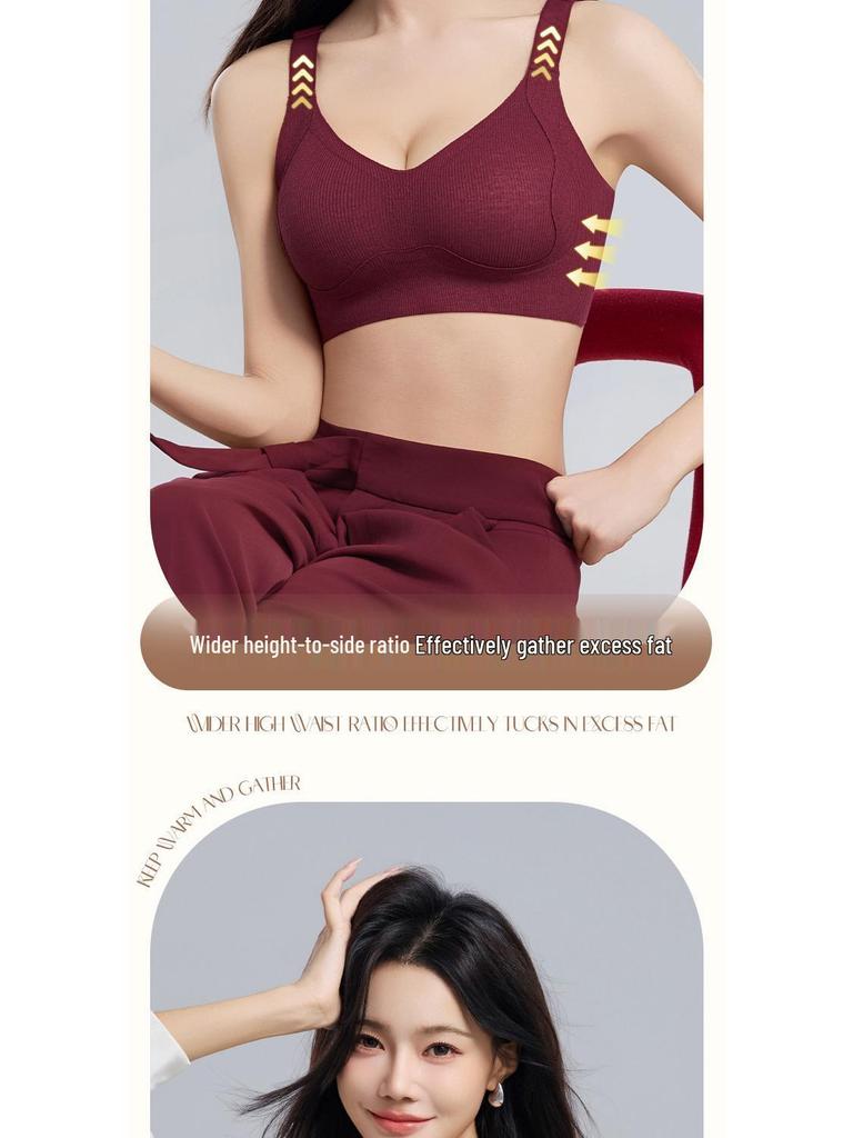 Plus Size Gathering Support Bra for Full Bust - Autumn/Winter Warmth, Anti-Sagging Design with Fixed Cups for a Slimming Effect.