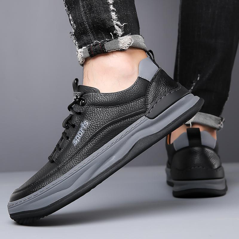 Fashion Fashionable men's lace-up casual shoes round-toed thick-soled leather shoes anti-slip wear-resistant breathable and trendy shoes