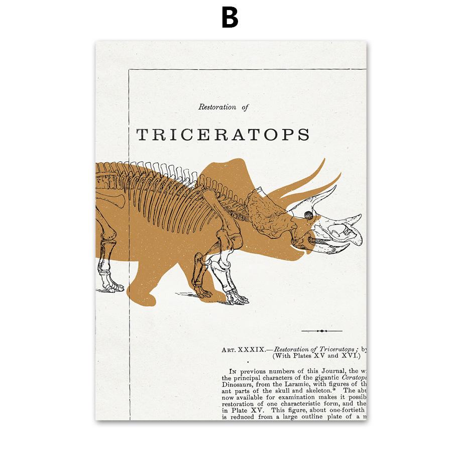 Triceratops Stegosaurus Dinosaur Fossil Vintage Wall Art Canvas Painting Nordic Posters And Prints Wall Pictures Kids Room Decor