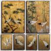 Japanische Elegante Kraniche Natur Poster Fliegende Kraniche in Gold und Weiß Leinwandbild Asiatische Wandkunst Wohnzimmer Heimdekoration