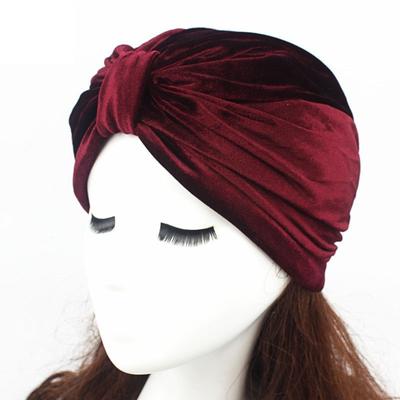 Winter Damen Samt Turban Hut Mode Domkappen Kopftuch Indien Stil Hüte Damen Muslimische Einfarbige Mützen Skullies