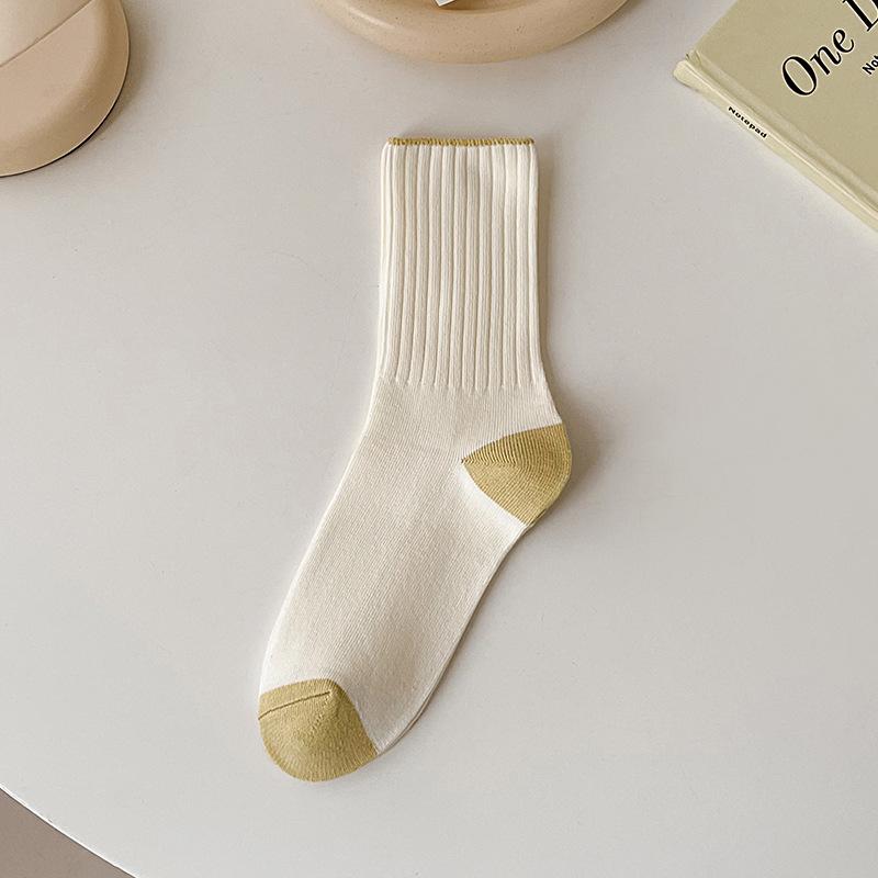 

Женские весенне-осенние модные новые носки в тонкую полоску Luo Kou, сочетающиеся по цвету, высокие, с отворотом, махровые хлопковые носки 1 pair имбирный