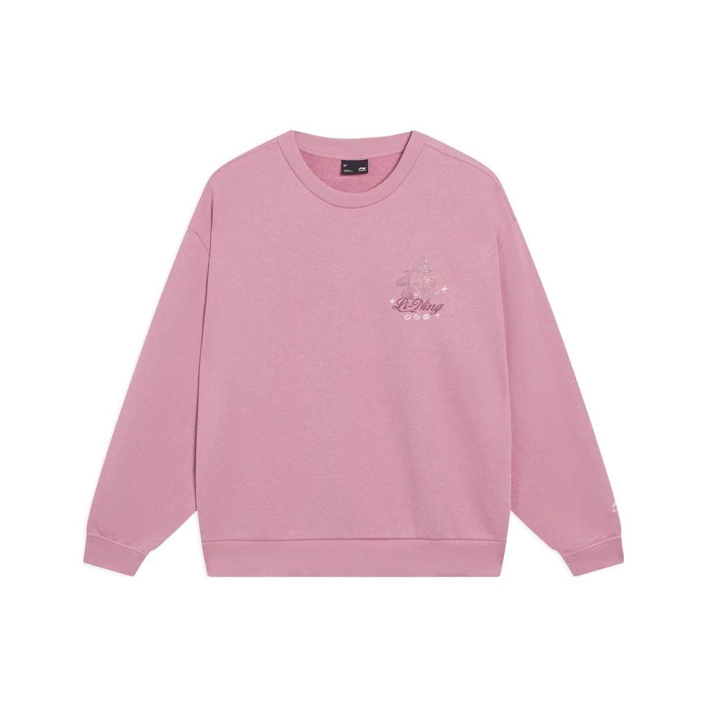 Li Ning Sports Trend Series Letter Logo Printed Round Neck Long Sleeve Sweatshirt Women Sweatshirt Light-Pink AWDT020-6