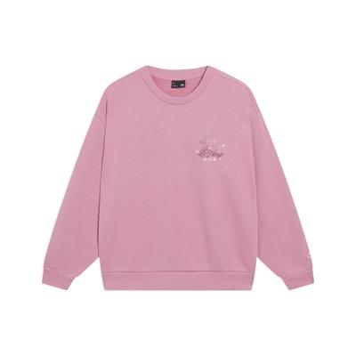 Li Ning Sports Trend Series Letter Logo Printed Round Neck Long Sleeve Sweatshirt Women Sweatshirt Light-Pink AWDT020-6