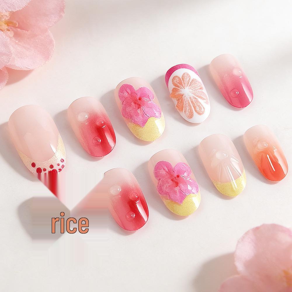 Primavera/Estate Ragazza Dolce Pompelmo Fiore Rosa Resina 3D Blush Gradiente Unghie Ovali - 24 Pezzi Rimovibili
