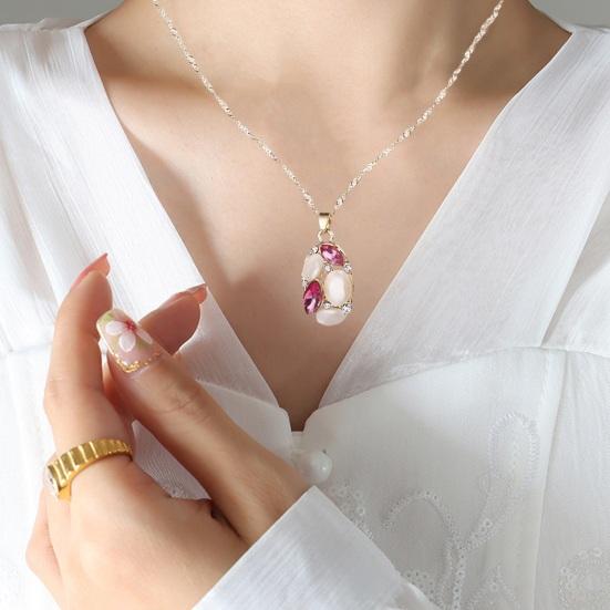 Ensemble de colliers et boucles d'oreilles ovales en fausse opale pour femmes, ensemble de luxe, pendentif, clous d'oreilles, strass brillants, décor élégant, 2 pièces/ensemble