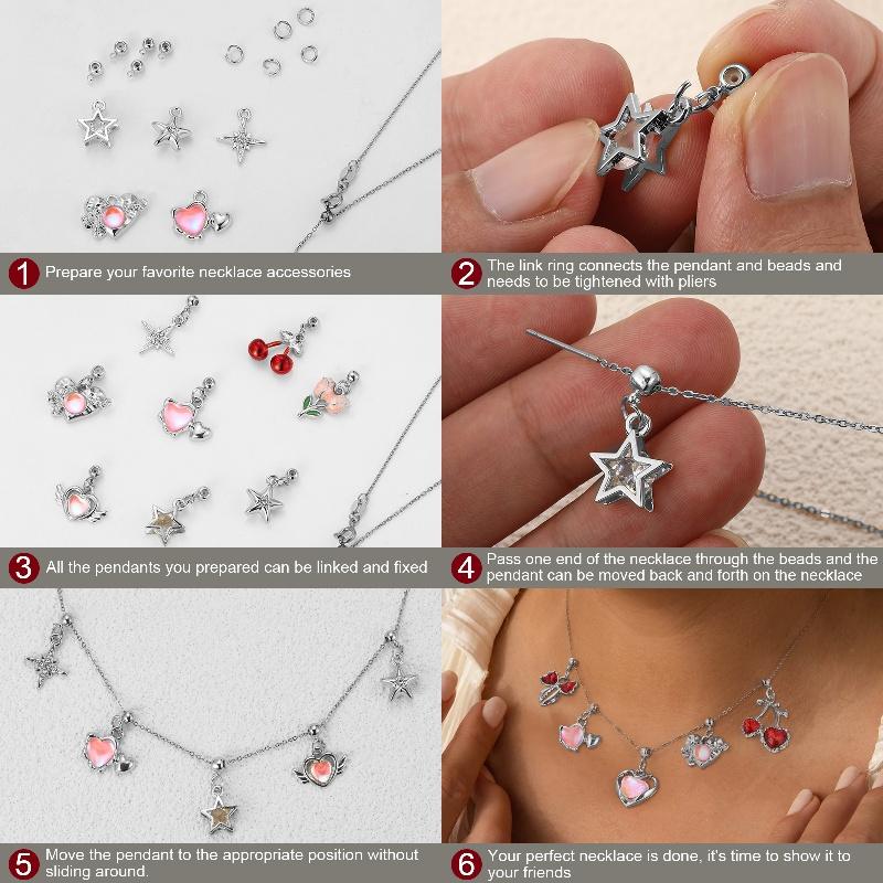 Crystal Heart Moon Crown Butterfly Planet Pendant Beads Stainless Steel Charms Earrings Necklace Jewelry DIY Making Woman Gifts