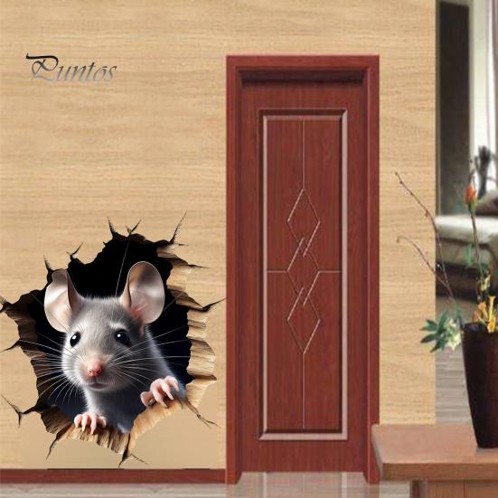 Wasserdichter PVC-Tieraufkleber Graue Maus Spähend Wandaufkleber, 3D-Loch-Effekt-Sticker, Abnehmbare Wandmalerei für Wohnzimmer Schlafzimmer Fenster Langlebig Außen