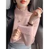 Womens Thick Knit Turtleneck Sweater With Ruffle Detail Warm Inner Top Winter