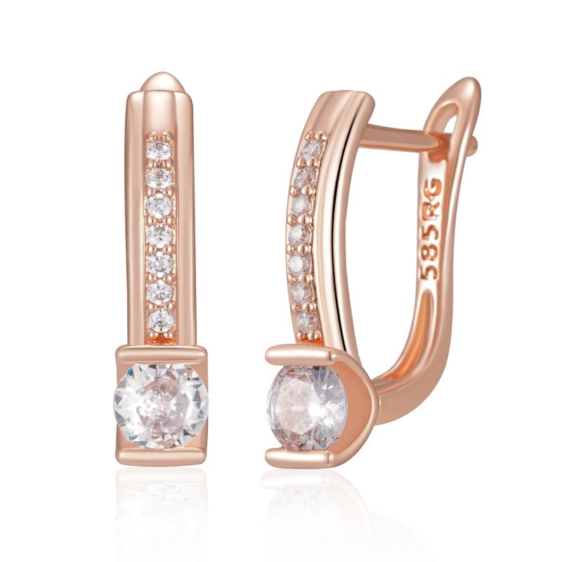 

Shiny White Natural Zircon English Earrings For Women Luxury Rose Gold Color Wedding Accessories Fine Jewelry