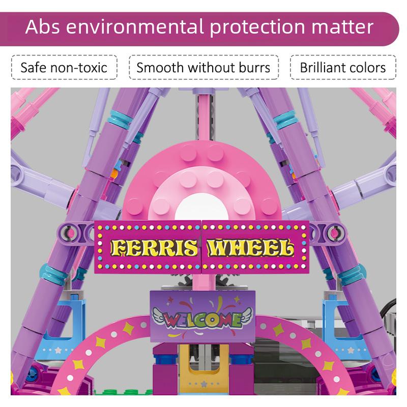 Non-Toxic Zkzc Cherry Blossom Color City Friends Seven Colors Led Rotating Ferris Wheel Building Blocks Electric Bricks Toy Children Gifts