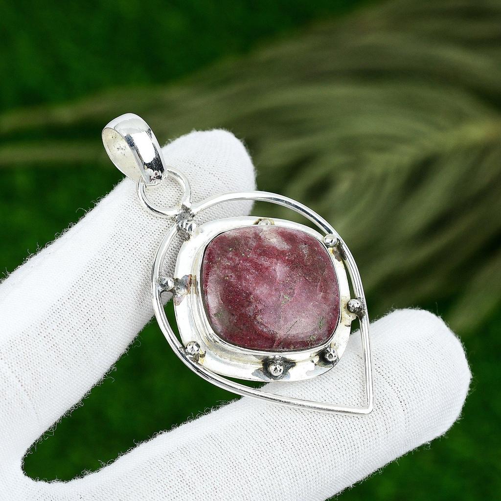925 Silver Thulite Stone Engagement Bezel Mother Elegant Birthday Trendy Pendant