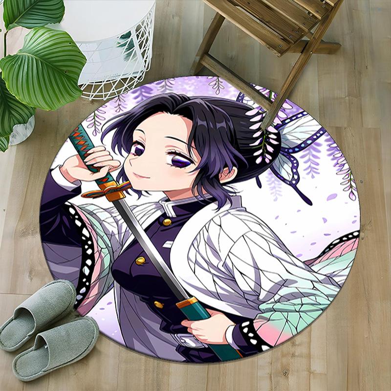 1pc Demon Slayer2 Print Round Carpet Chair Round Carpet Suitable for Bedroom Living Room Home Decorative Carpet