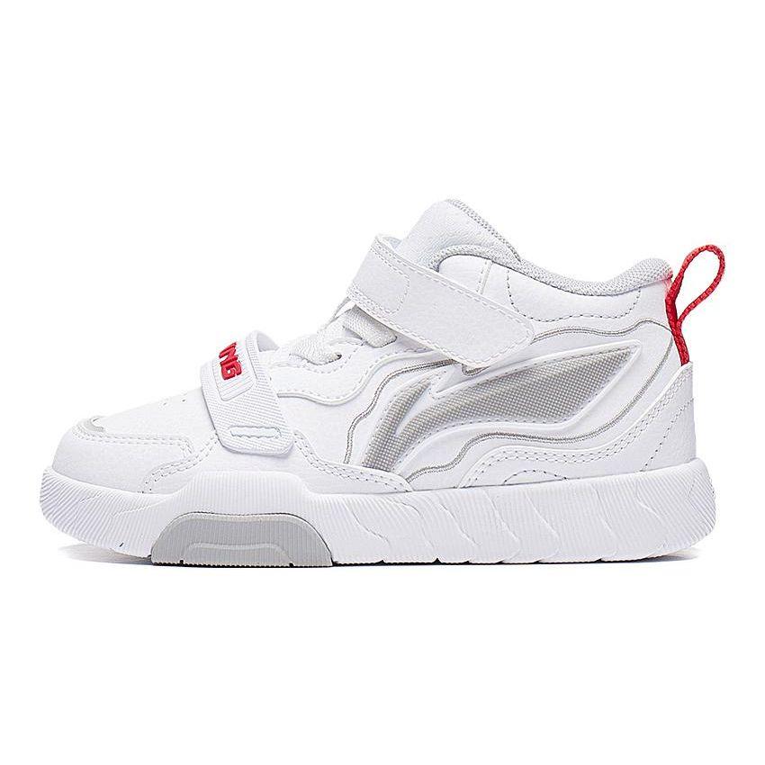 Li Ning Kids Comfortable Versatile Non-Slip Shock Absorbing Mid-Top Sneakers Kids Sneakers White YKNT126-11