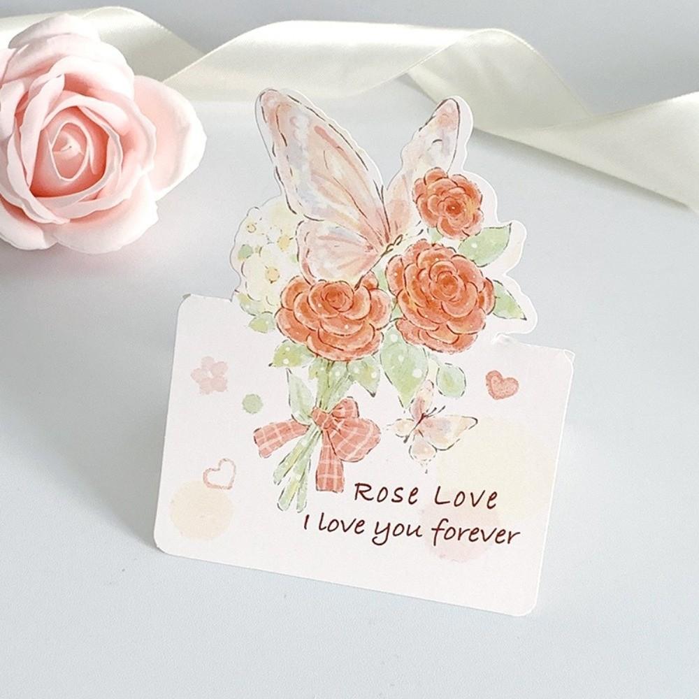 Cute 3D Flower Bouquet Greeting Cards Rose Decoration Cards Message Cards Thank You Card Thanksgiving Gifts