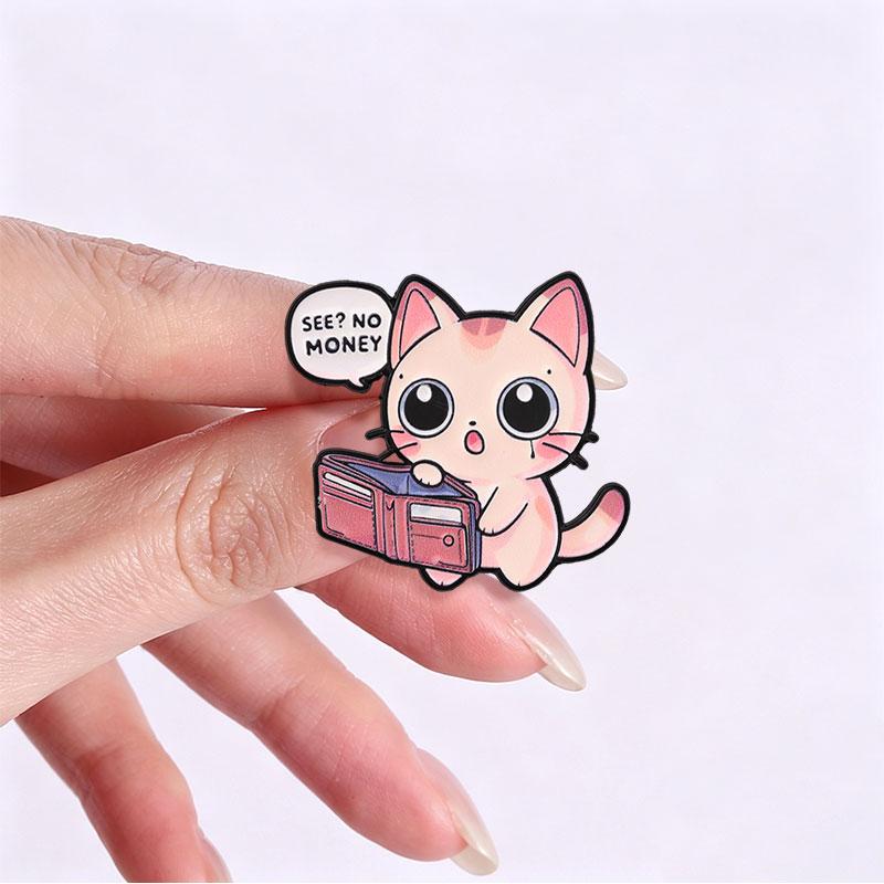 Xiaomi See No Money Cat Open Empty Wallet Enamel Pin Cute Humor Pink Orange Kitten No Money Metal Brooch Lapel Bag Badge Jewelry Gifts