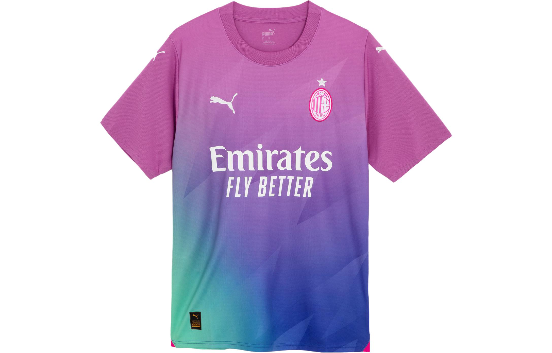 PUMA AC Milan T Shirts Men s Pink Electric Blue 03 Crew Neck Moderate Straight Fit 770399-03 S