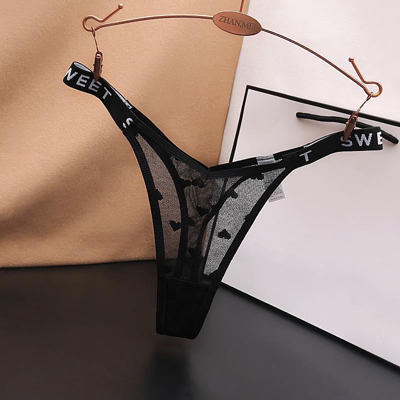 Plus Size Low Waist Mesh Thong with Letter Detail