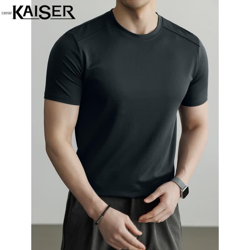 Kaiser Men's Linen Silk Blend Breathable Crew Neck T-Shirt