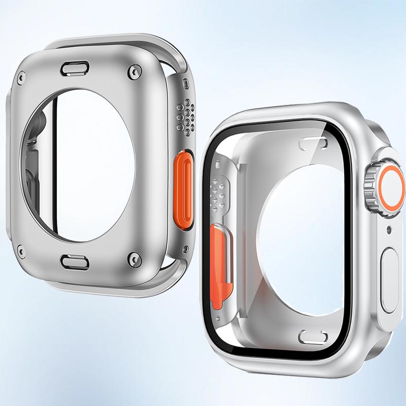 Screen Protector Cover for Apple Watch 44mm 45mm 46mm 42mm Hard PC Front Rear Bumper Case for Iwatch 10 9 8 7 6 Change To Ultra