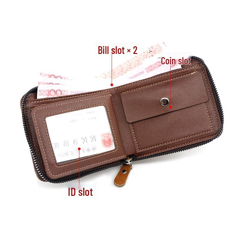 MenBense Men's Retro Zipper Wallet: Fashionable, Short, Large Capacity, Multi-Card Slots.