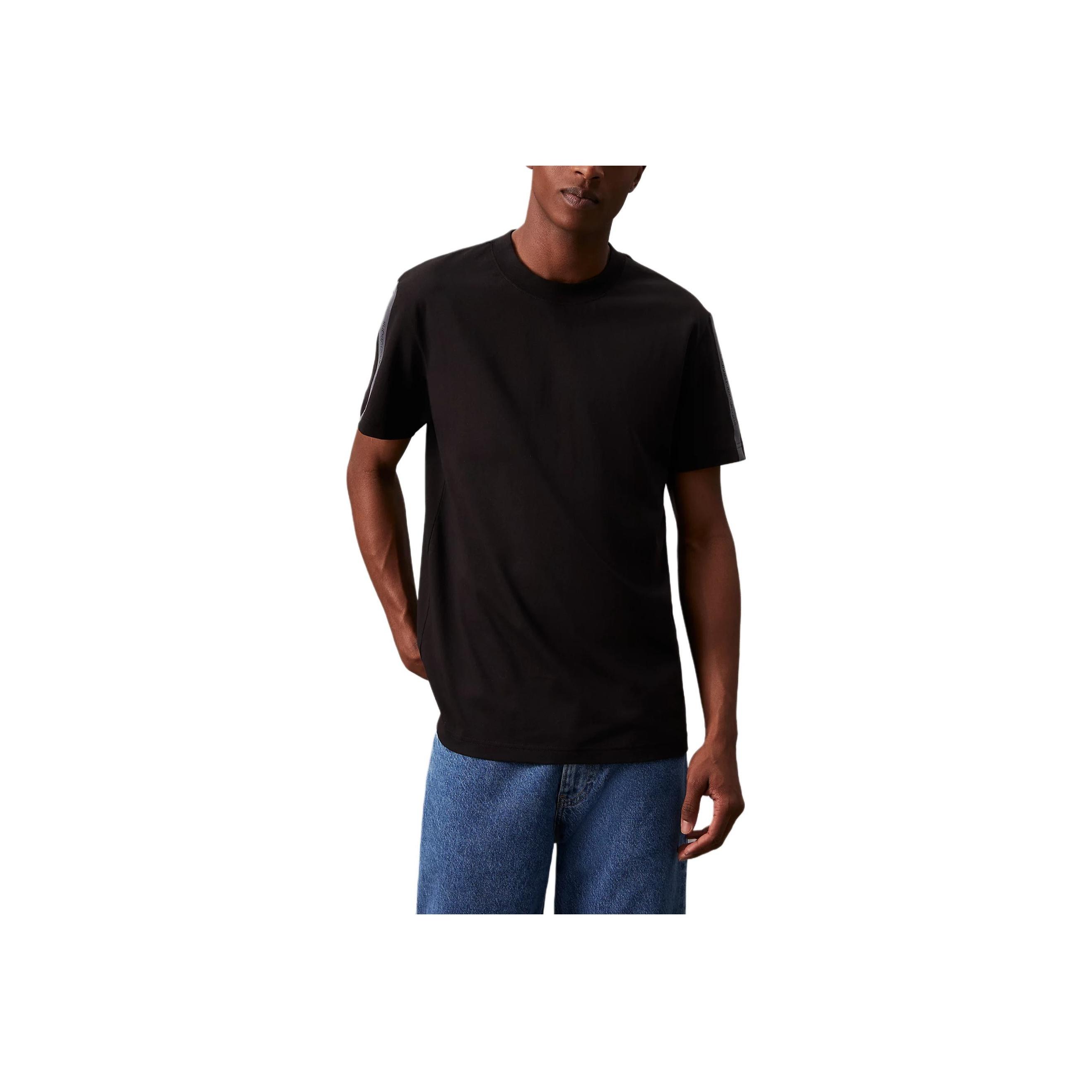 

Calvin Klein Однотонная футболка с круглым вырезом и коротким рукавом, с отделкой в виде буквенного логотипа, мужские топы, черный цвет J30J325653-BEH XL