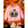 Kids Crewneck Sweatshirt, Halloween TRICK OR TREAT Print with Pumpkin Silhouettes & Witch Girl Carrying Pumpkin Basket