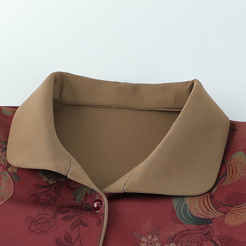 Grandma's Long-Sleeve Floral Shirt for Women Aged 60-80 - Spring/Autumn Turn-Down Collar Jacket