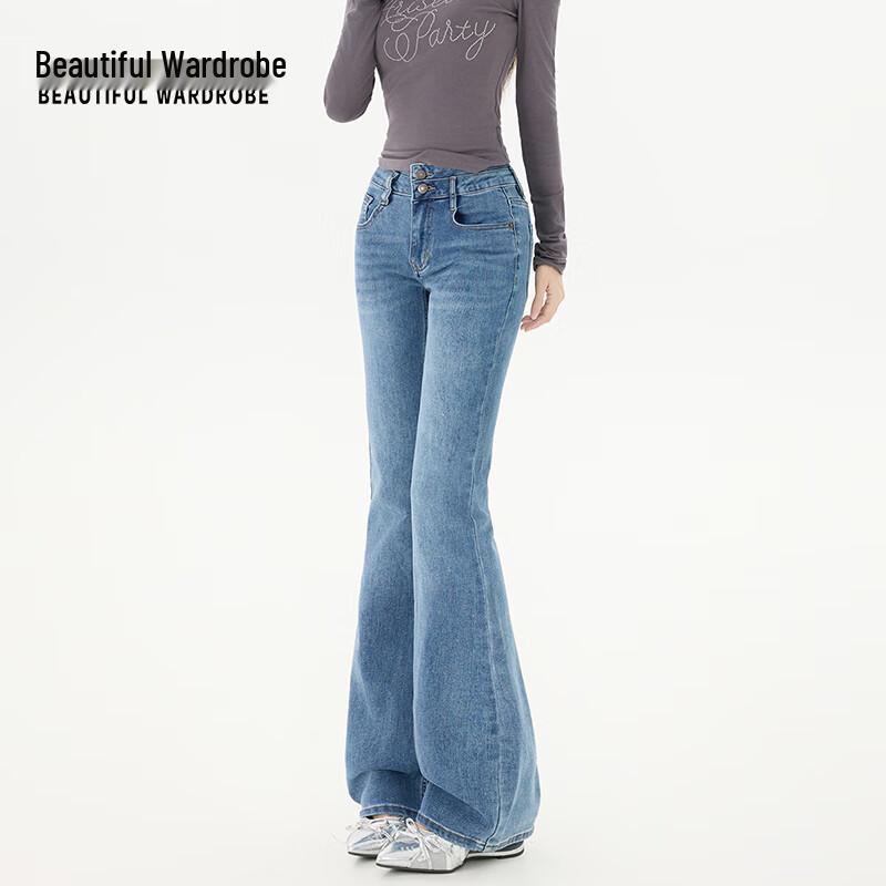 Jeans in Denim a Zampa Vita Alta da Donna