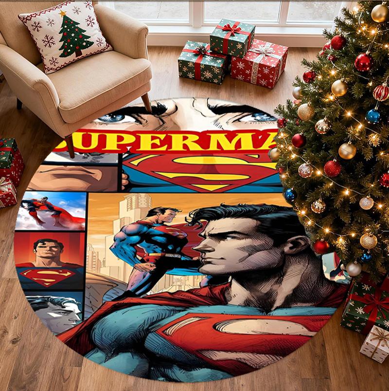 Superman Pattern Round Rug, Indoor/Outdoor Mat, for Picnic, Gameroom, Bedroom, Office, Living Room, Home Decor Carpet, Birthday Gift
