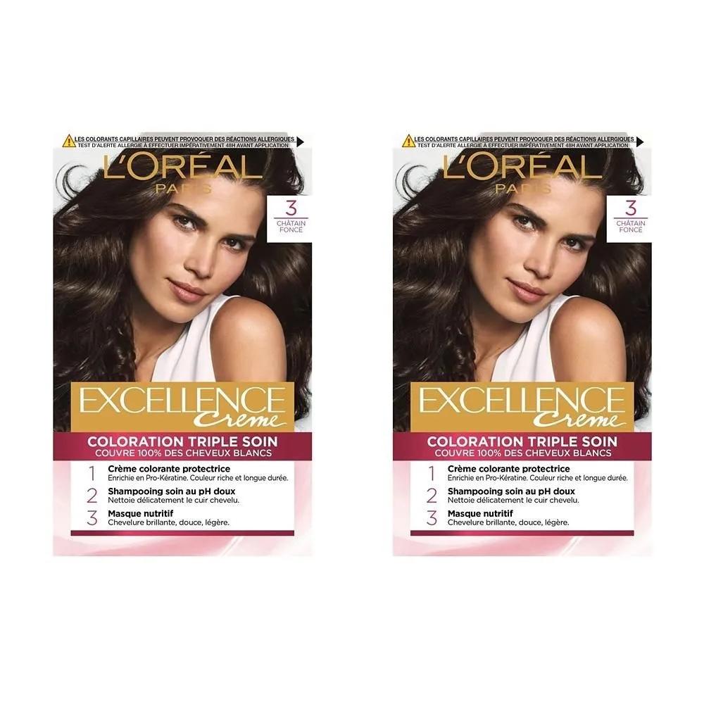 L Oréal Excellence Крем-краска для волос 2 упаковки Цвет 3 Темно-коричневый