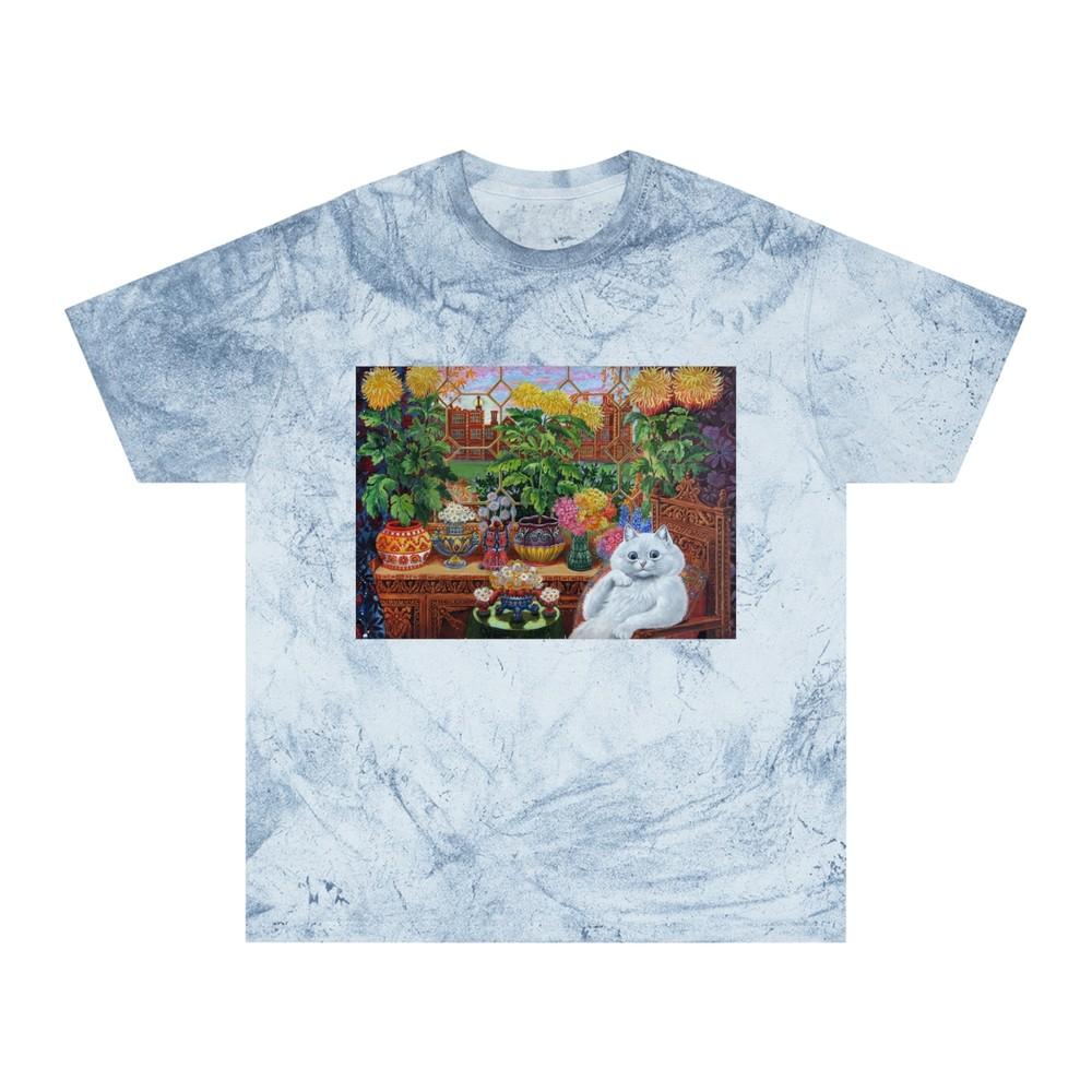 

louis wain thinking cat with flowers unisex color blast tshirt XL