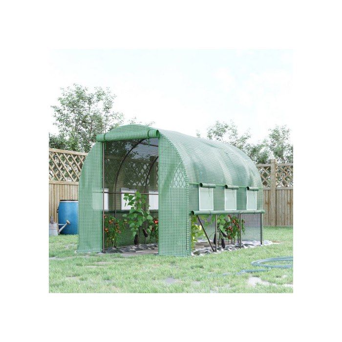 Serre Tunnel - MUVOE - 2.95x2x2m - Film PE anti-UV - Structure En Acier Inoxydable - 6 Fenêtres Enroulables