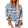Women's Loose Floral Print Stand Collar Long Sleeve Cotton And Linen Top